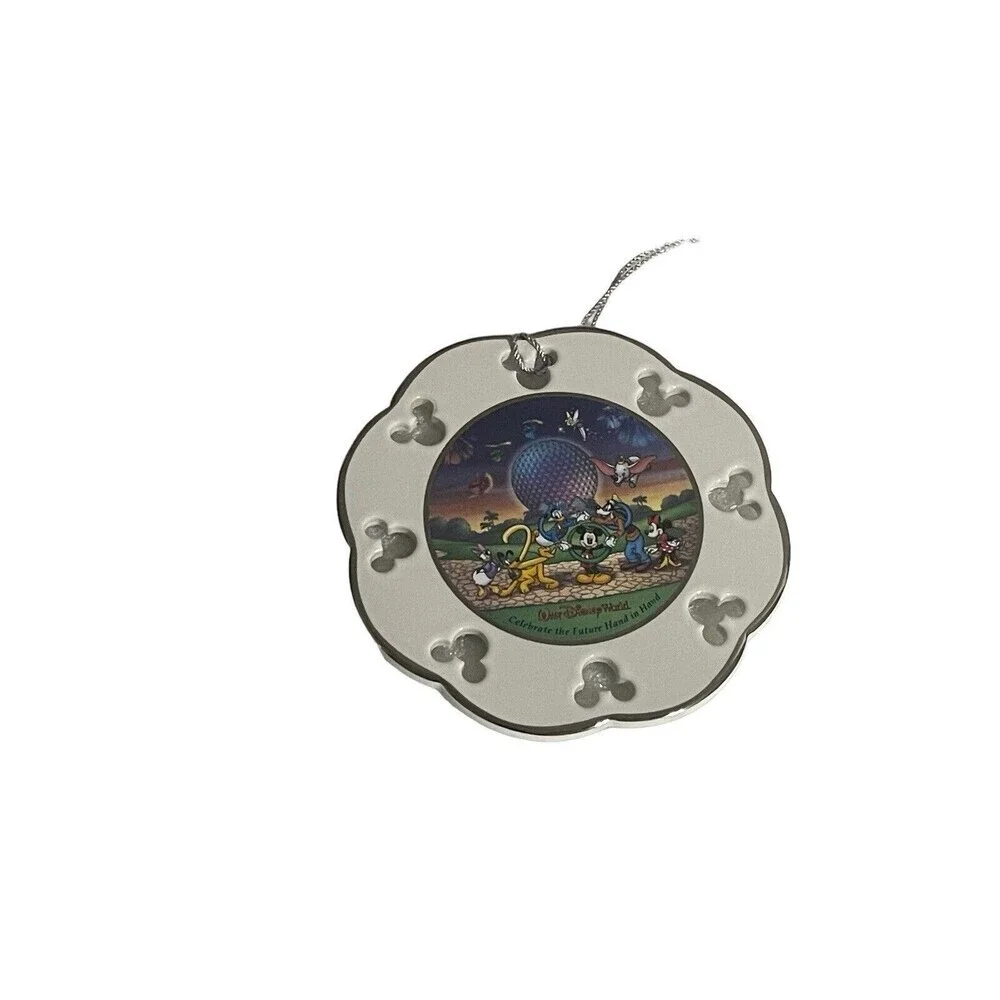 Vintage WALT DISNEY WORLD 2000 Celebrate the Future Hand In Hand Disc Ornament